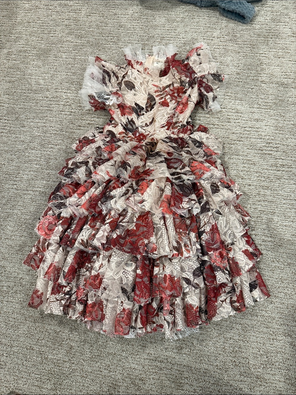 Joyfolie Ivory and Red Floral Ruffle Dress